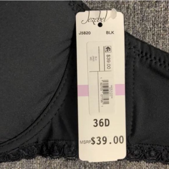 JEZEBEL BRA Women's Lace-Trim Underwire Contour Bra J5820 Black Size 36D NWT - Picture 3 of 6